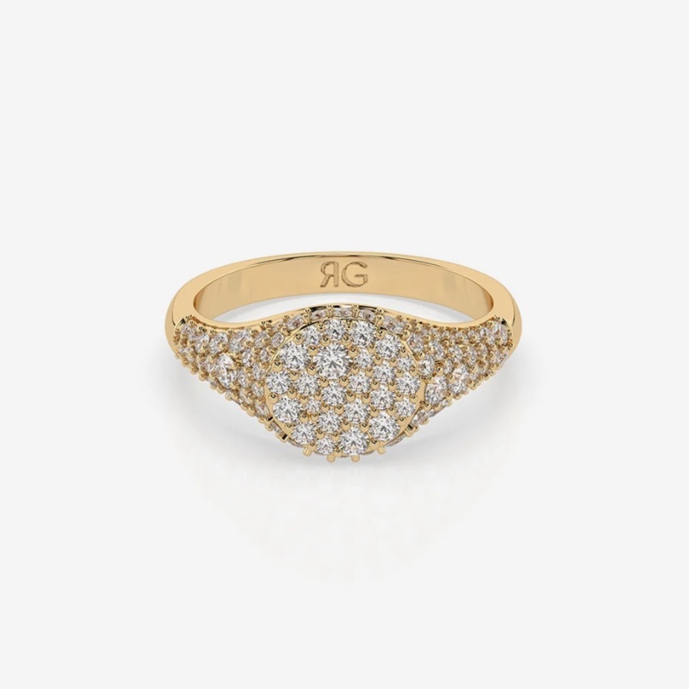 14k Gold & Natural Diamond Pave Signet Ring